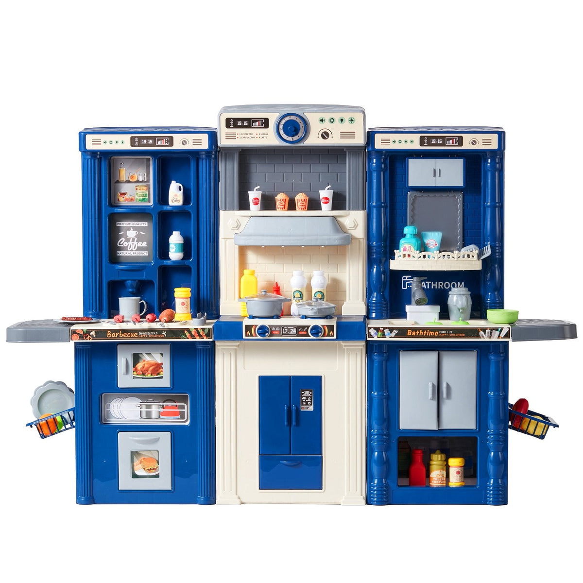 VEVOR Kids Kitchen Playset, 3-in-1 Toddler Kitchen with Simulated