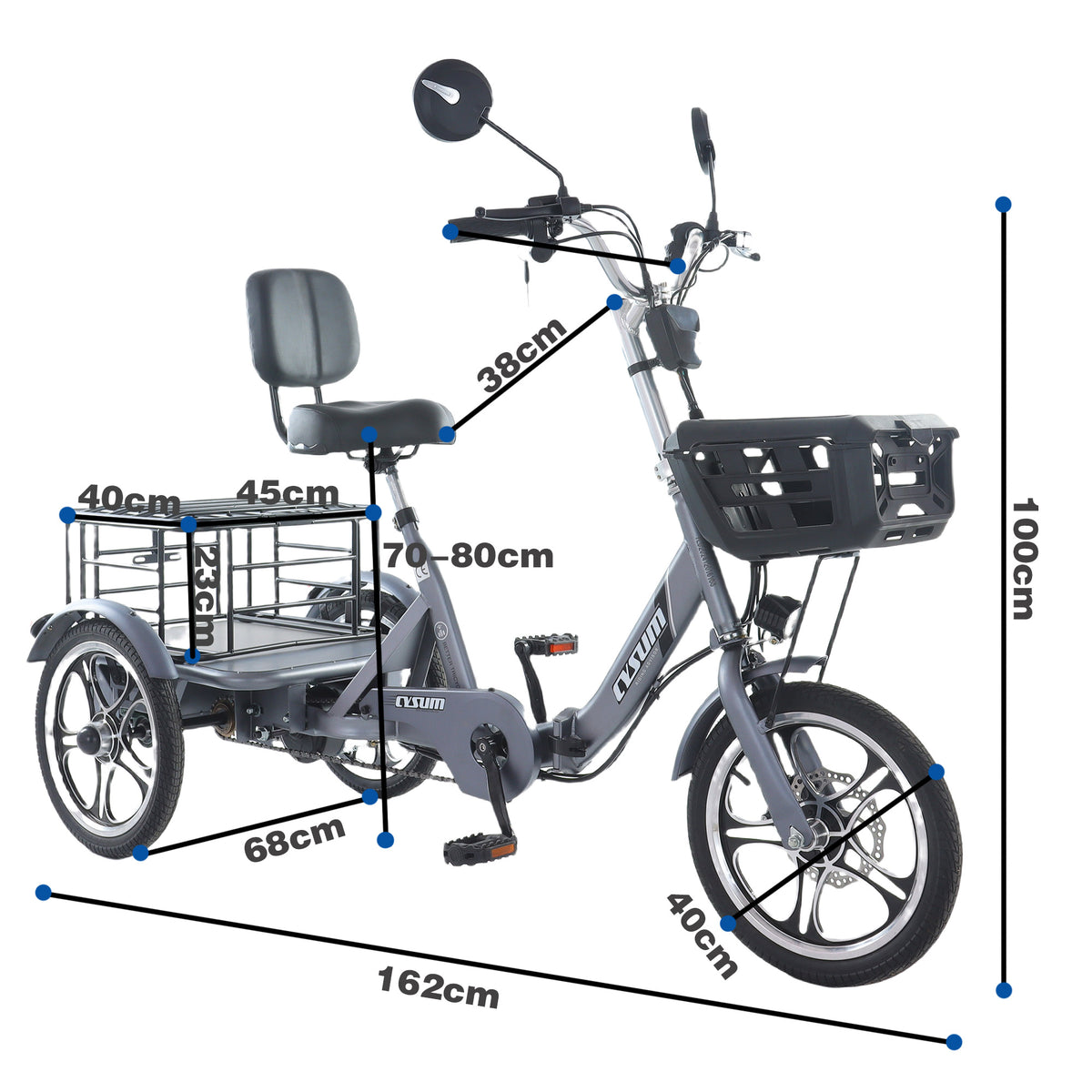 Foldable cargo e-trike - 1100Wh, 50km range, top speed 25km/h,