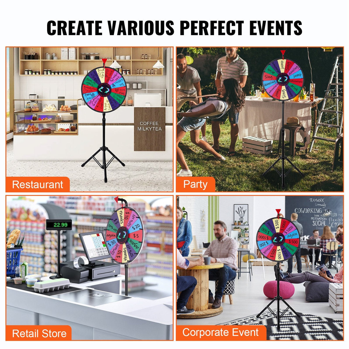 VEVOR 45.7 cm Prize Wheel Tripod Floor Stand Color Prize Wheel Fortune