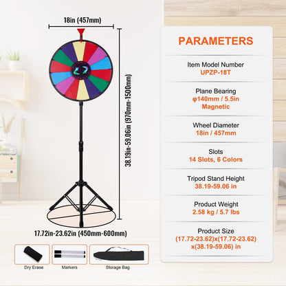 VEVOR 45.7 cm Prize Wheel Tripod Floor Stand Color Prize Wheel Fortune