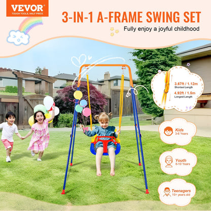 VEVOR Swing Sets for Backyard, 3-in-1 Toddler Swing Set with 4
