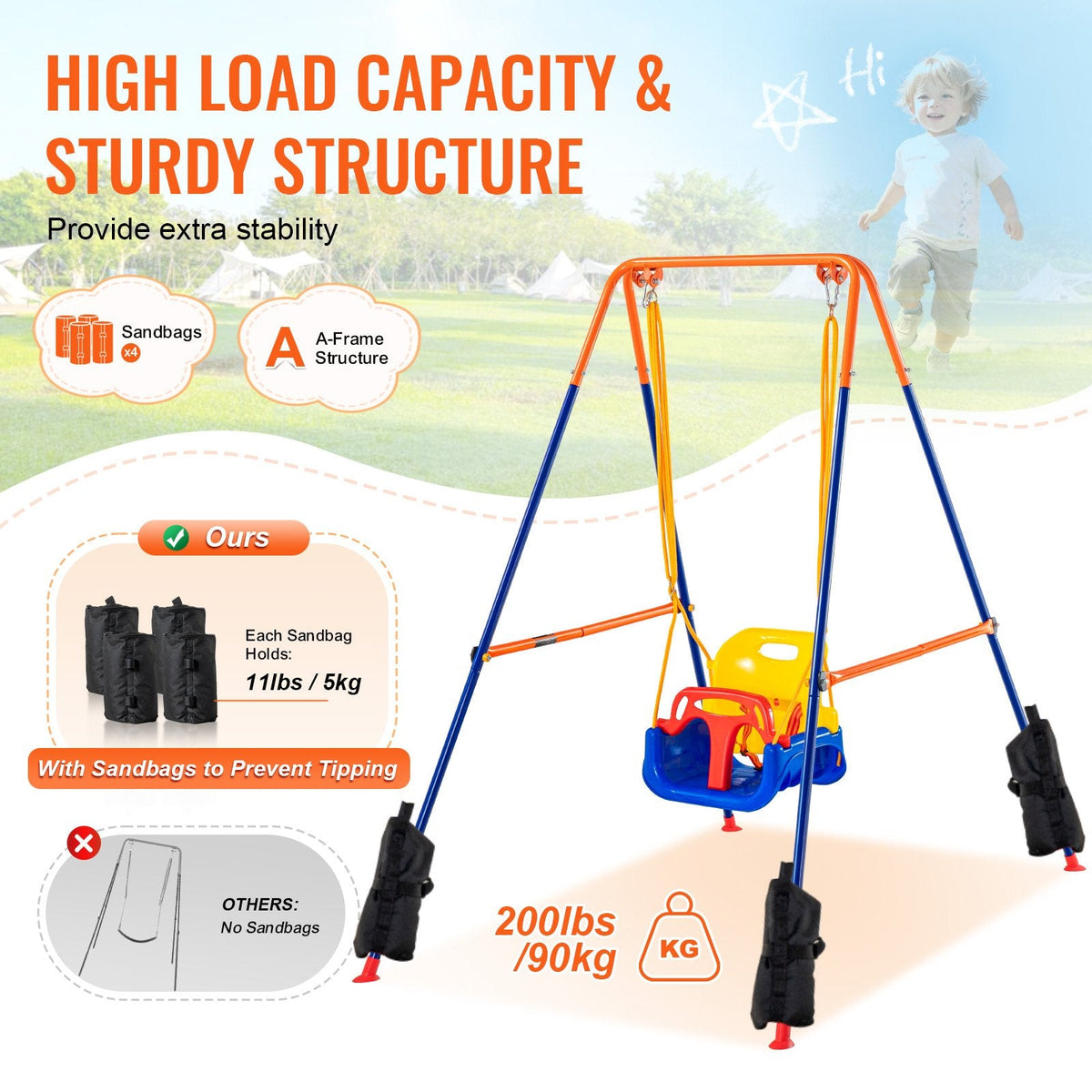 VEVOR Swing Sets for Backyard, 3-in-1 Toddler Swing Set with 4