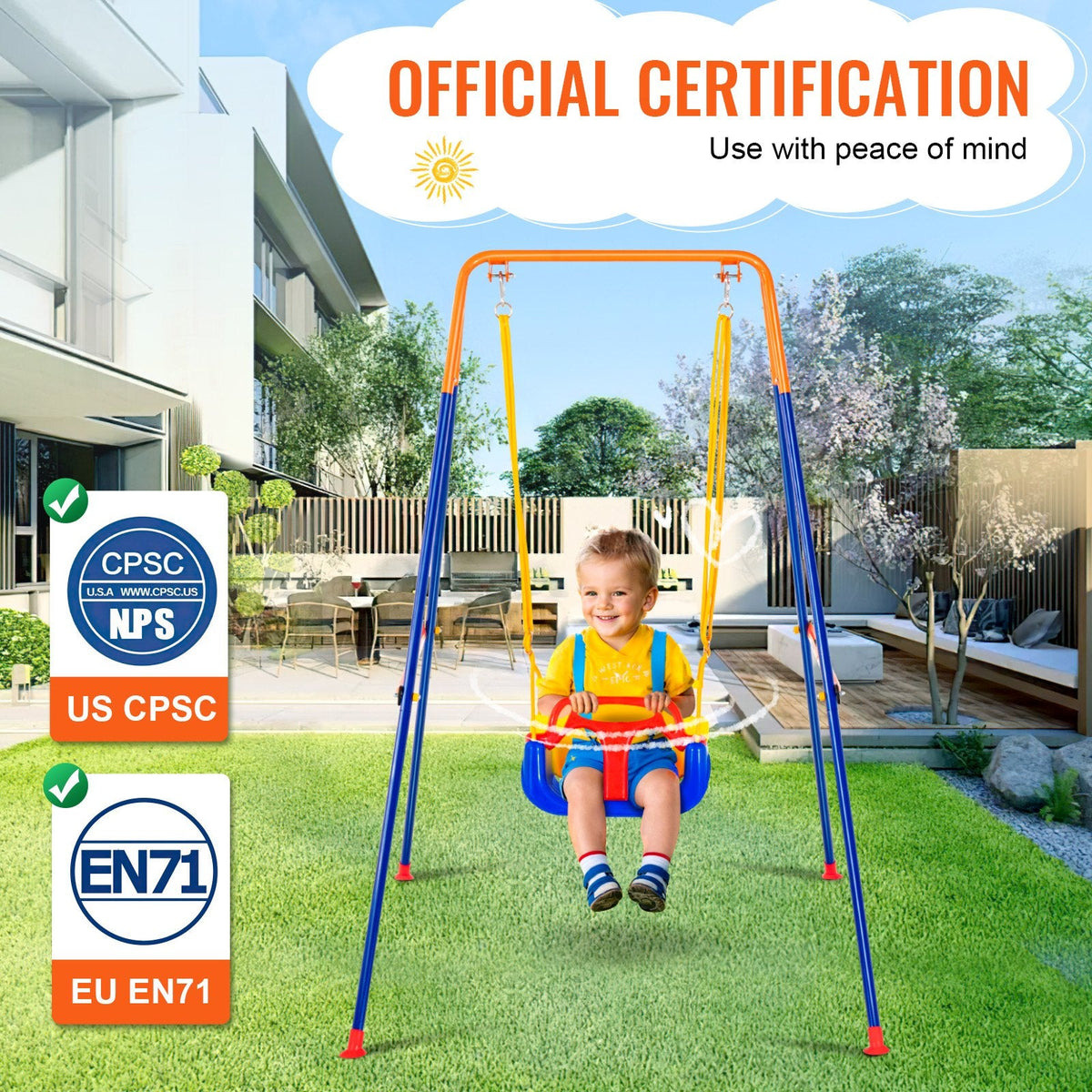 VEVOR Swing Sets for Backyard, 3-in-1 Toddler Swing Set with 4