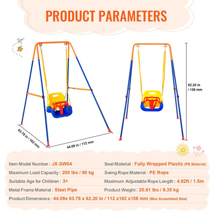 VEVOR Swing Sets for Backyard, 3-in-1 Toddler Swing Set with 4