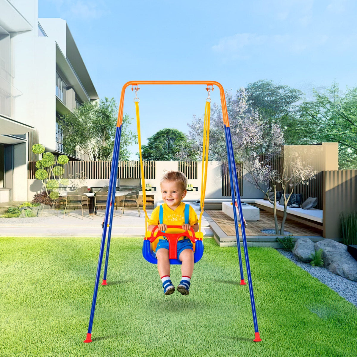 VEVOR Swing Sets for Backyard, 3-in-1 Toddler Swing Set with 4