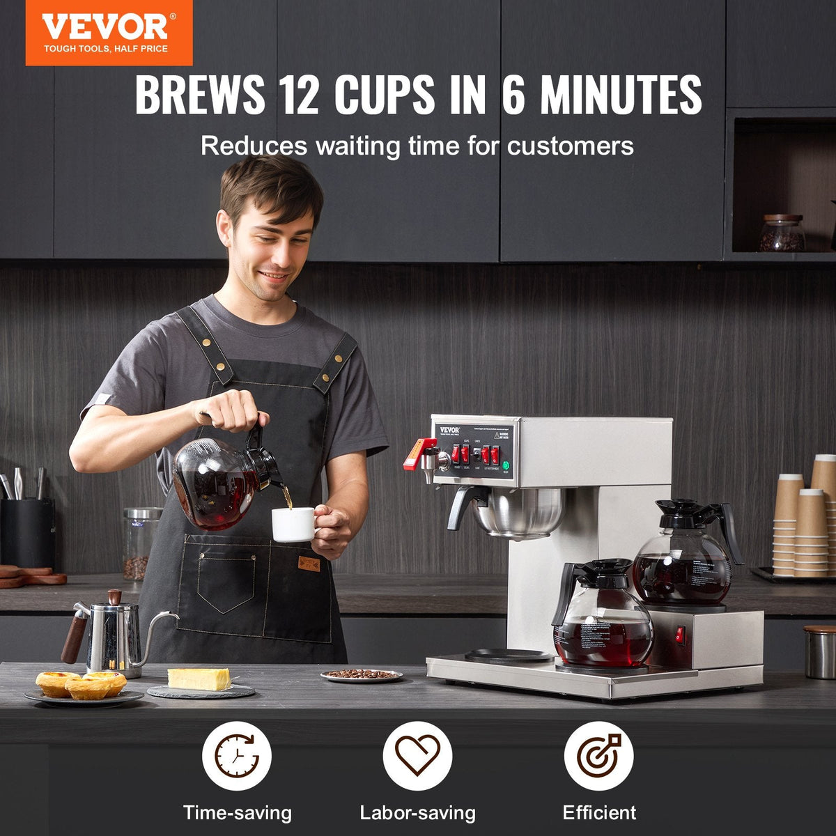 VEVOR 12 Cups Commercial Drip Coffee Maker, Coffee Maker Machine with
