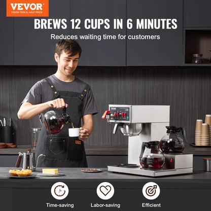 VEVOR 12 Cups Commercial Drip Coffee Maker, Coffee Maker Machine with