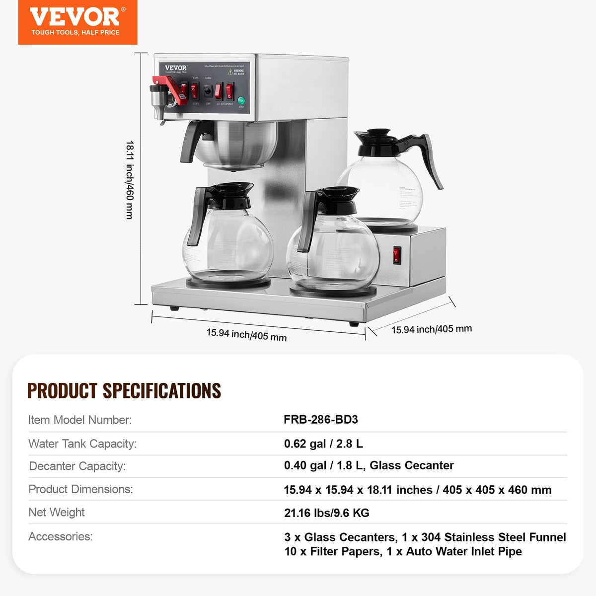 VEVOR 12 Cups Commercial Drip Coffee Maker, Coffee Maker Machine with
