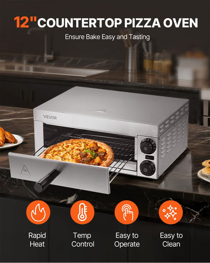 VEVOR Electric Pizza Oven for Countertops, 12-inch, 1500W, with Temp