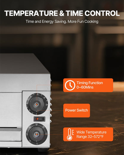 VEVOR Electric Pizza Oven for Countertops, 12-inch, 1500W, with Temp