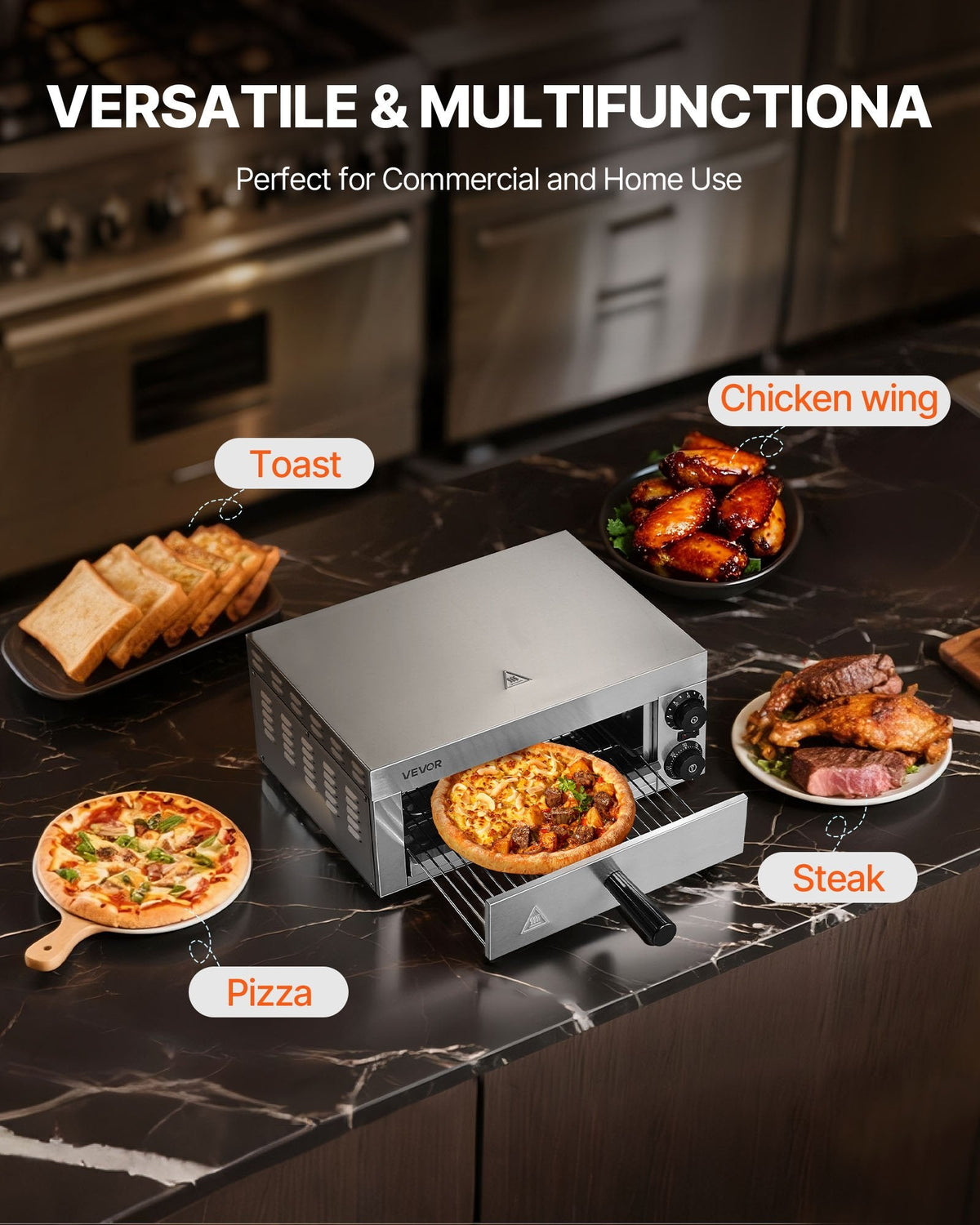 VEVOR Electric Pizza Oven for Countertops, 12-inch, 1500W, with Temp