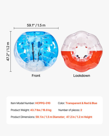 VEVOR Inflatable Bumper Balls 2-Pack, 5FT/1.5M Body Sumo Zorb Balls