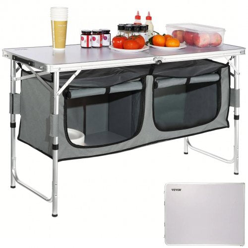VEVOR Camping Kitchen Table Folding Portable Cook Station 3 Adjustable