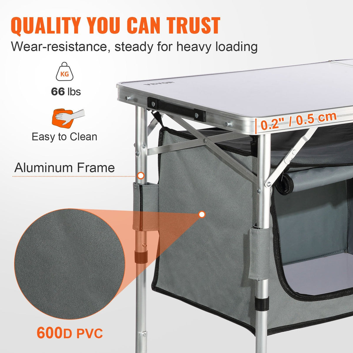 VEVOR Camping Kitchen Table Folding Portable Cook Station 3 Adjustable