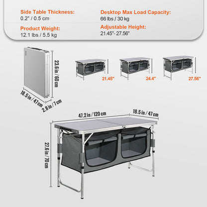 VEVOR Camping Kitchen Table Folding Portable Cook Station 3 Adjustable