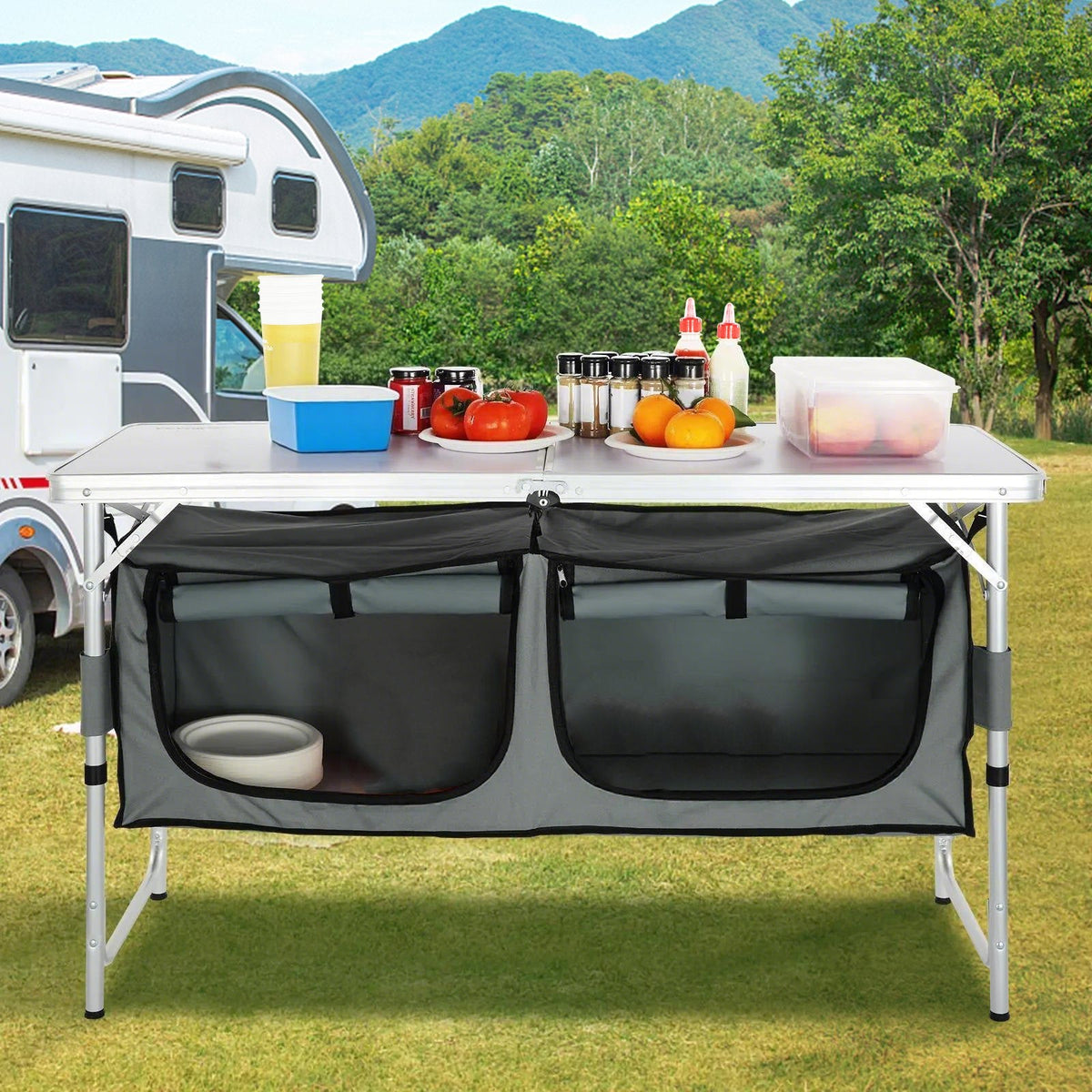 VEVOR Camping Kitchen Table Folding Portable Cook Station 3 Adjustable