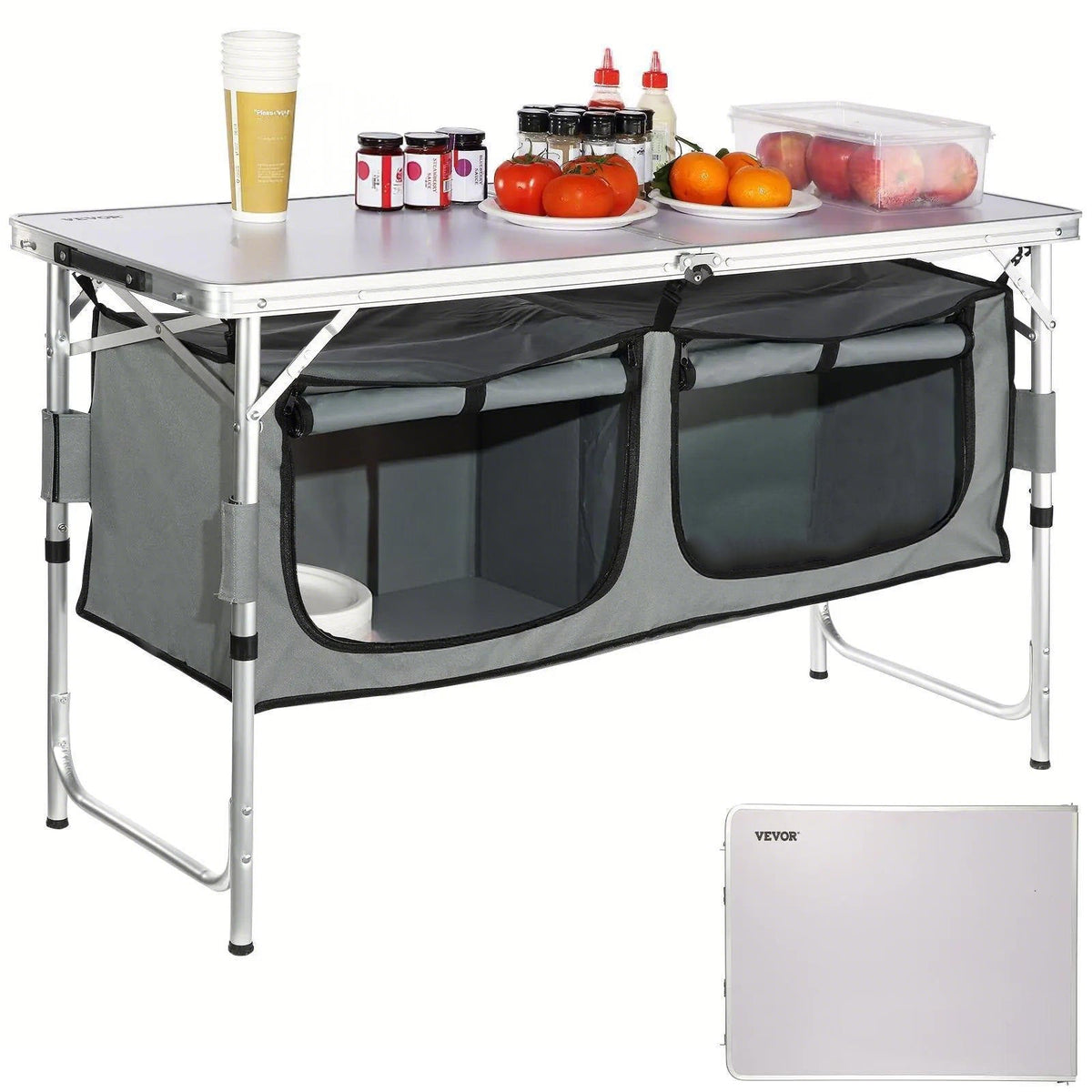 VEVOR Camping Kitchen Table Folding Portable Cook Station 3 Adjustable
