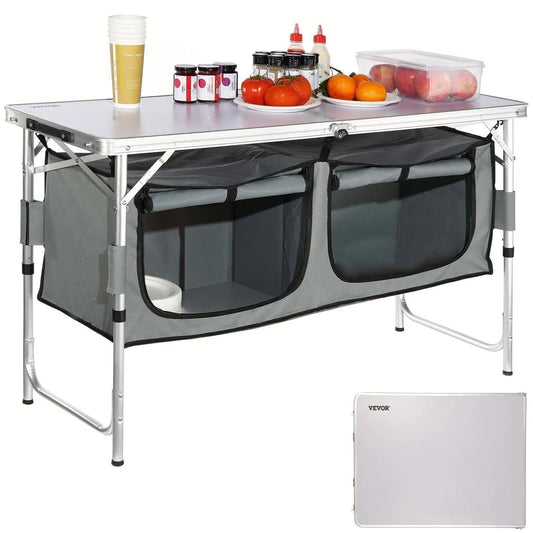 VEVOR Camping Kitchen Table Folding Portable Cook Station 3 Adjustable