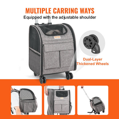 VEVOR Cat Carrier with Wheels, Rolling Pet Carrier with Telescopic