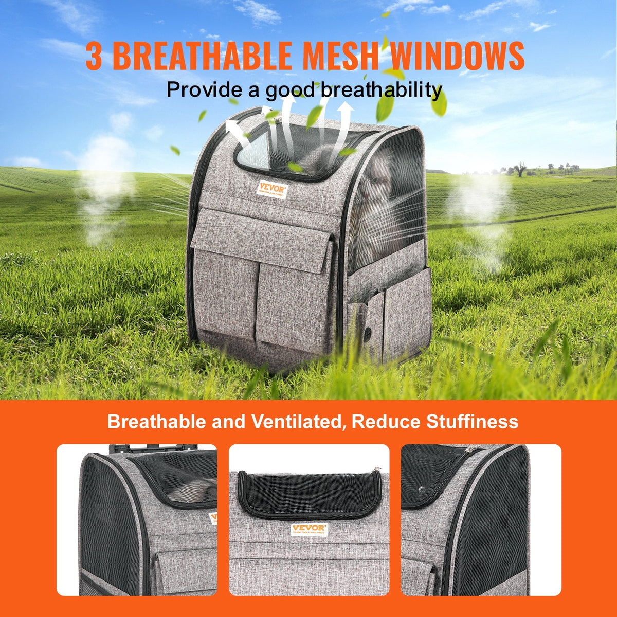VEVOR Cat Carrier with Wheels, Rolling Pet Carrier with Telescopic