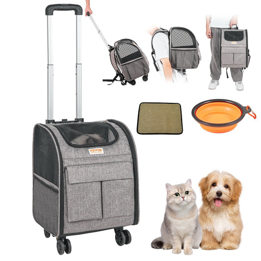 VEVOR Cat Carrier with Wheels, Rolling Pet Carrier with Telescopic