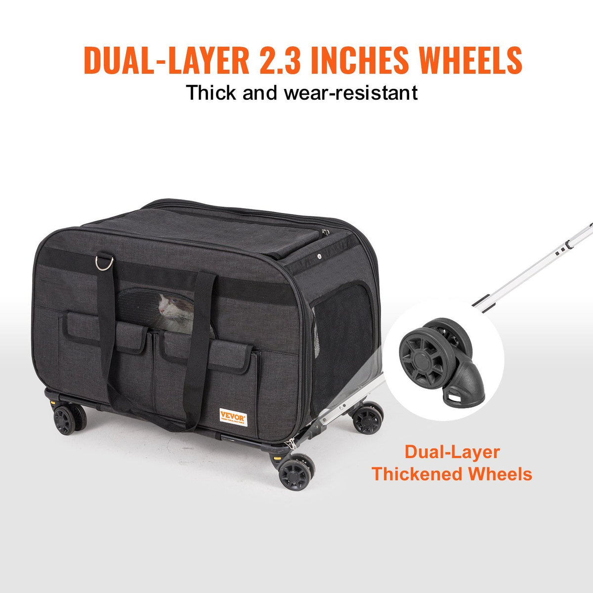 VEVOR Cat Carrier with Wheels, Rolling Pet Carrier with Telescopic