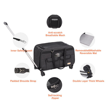 VEVOR Cat Carrier with Wheels, Rolling Pet Carrier with Telescopic