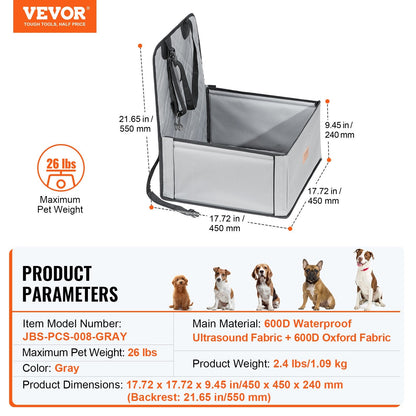 VEVOR Dog Car Seat, Dog Booster Seat for Car with  Support Frame, Pet