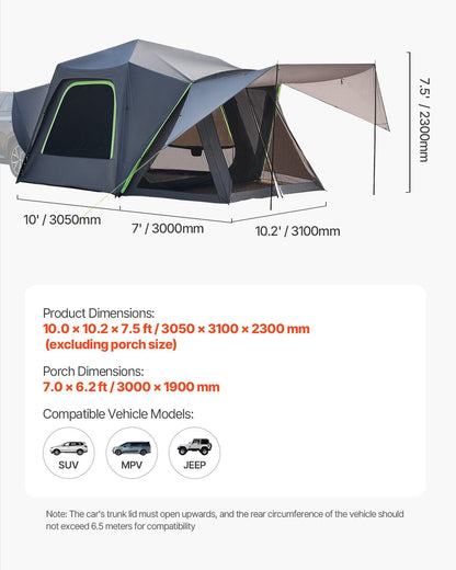 VEVOR SUV Tent for Camping, 10FT L x 10FT W, Waterproof PU2000mm