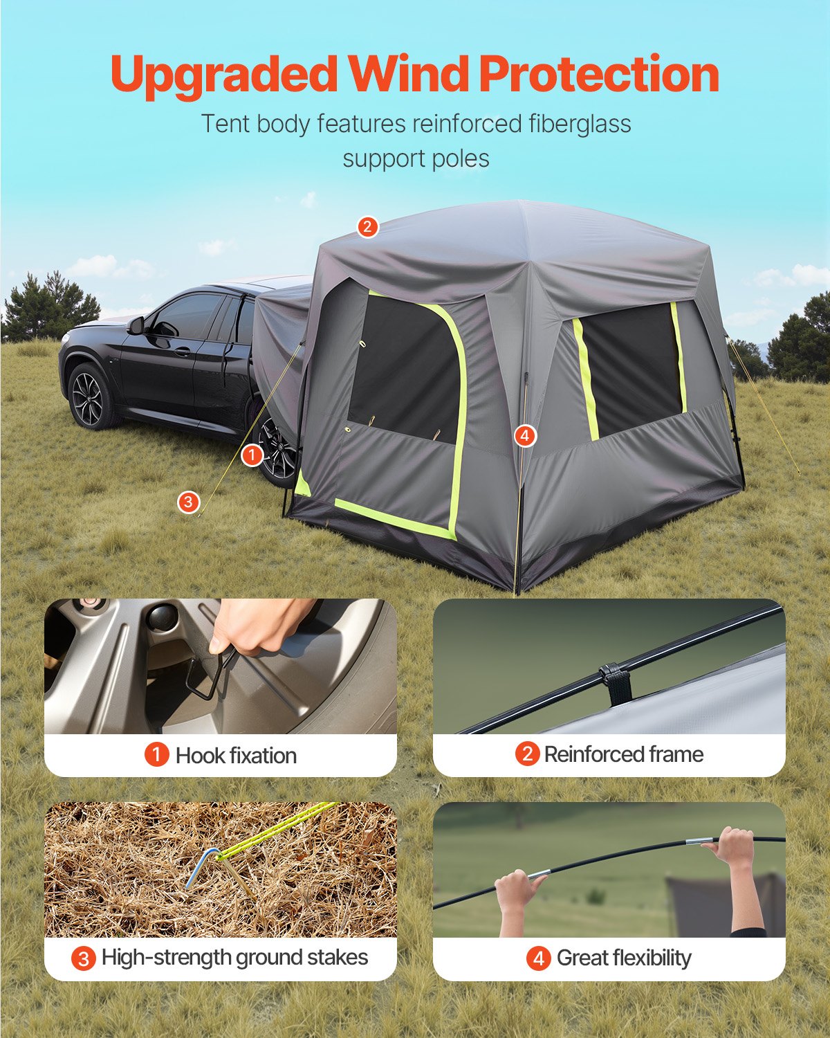 VEVOR SUV Tent for Camping, 10FT L x 8FT W, Waterproof PU2000mm