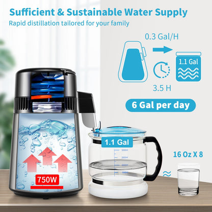 VEVOR 4L Water Distiller 1L/H Distilled Water Maker Timing & Temp