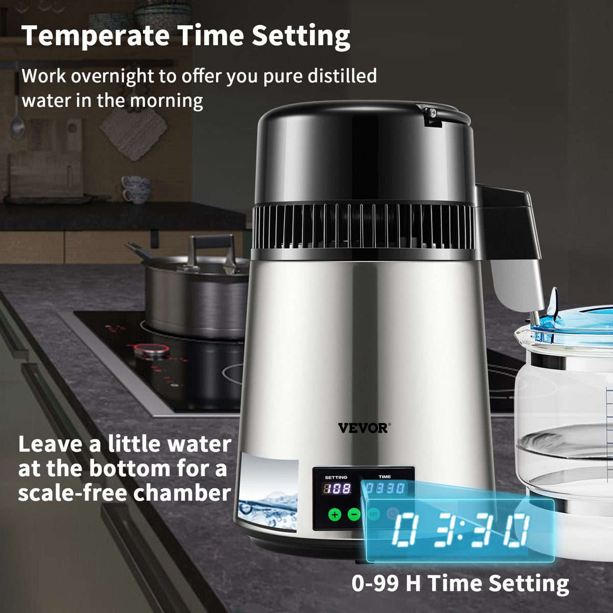 VEVOR 4L Water Distiller 1L/H Distilled Water Maker Timing & Temp