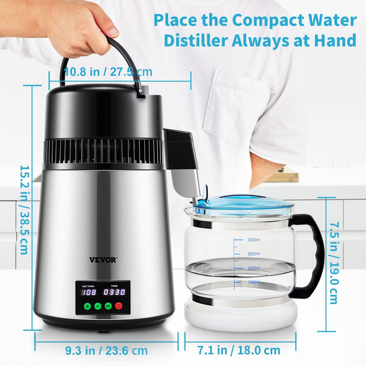 VEVOR 4L Water Distiller 1L/H Distilled Water Maker Timing & Temp
