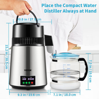 VEVOR 4L Water Distiller 1L/H Distilled Water Maker Timing & Temp