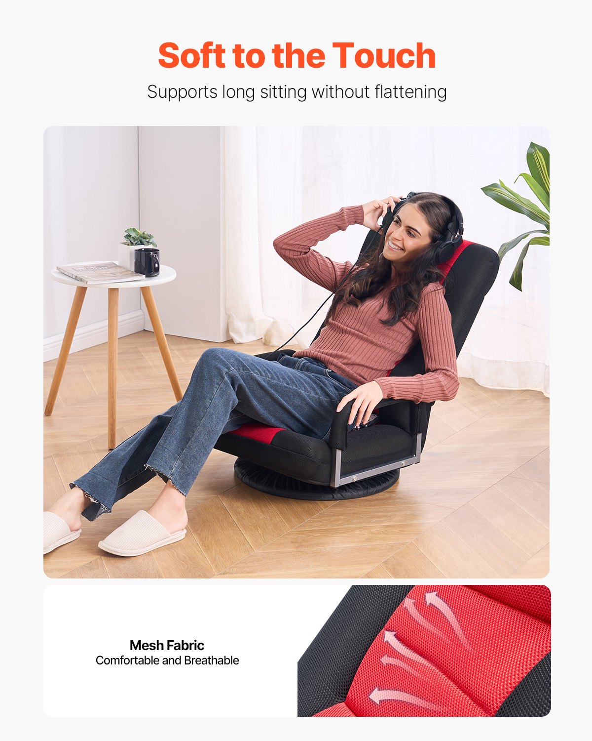 VEVOR Swivel Floor Gaming Chair with Armrests, 360-Degree Rotating