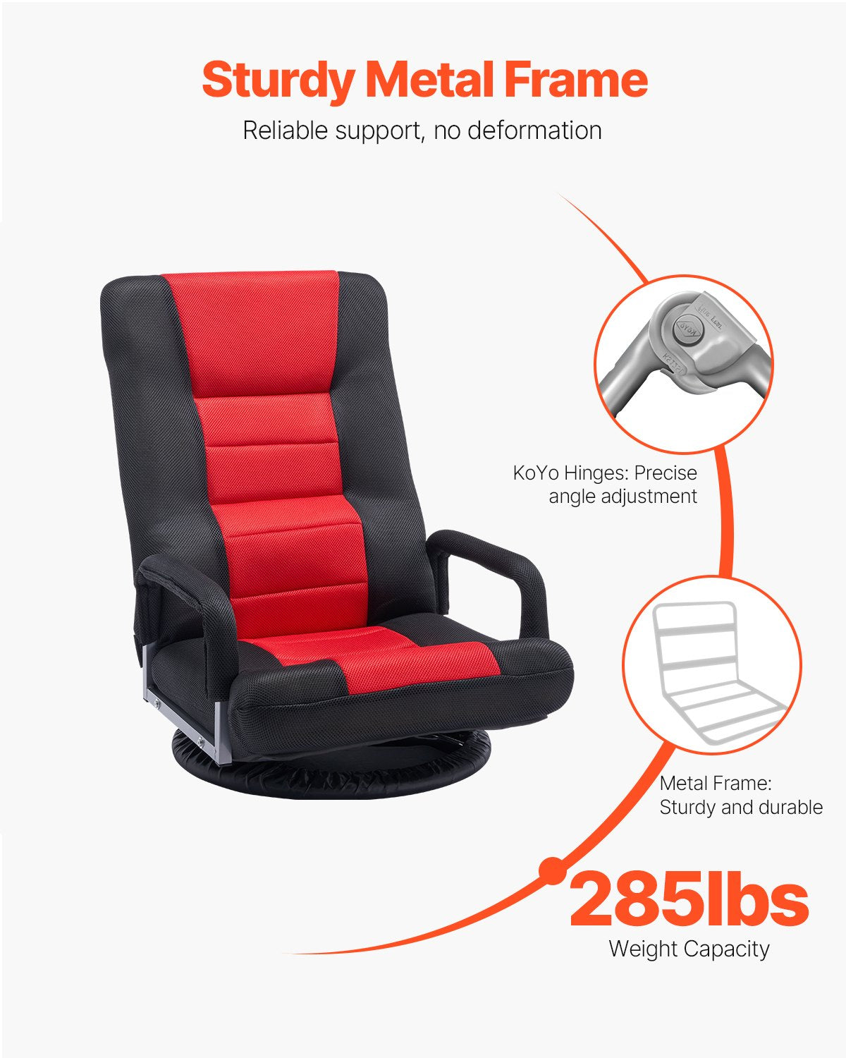 VEVOR Swivel Floor Gaming Chair with Armrests, 360-Degree Rotating