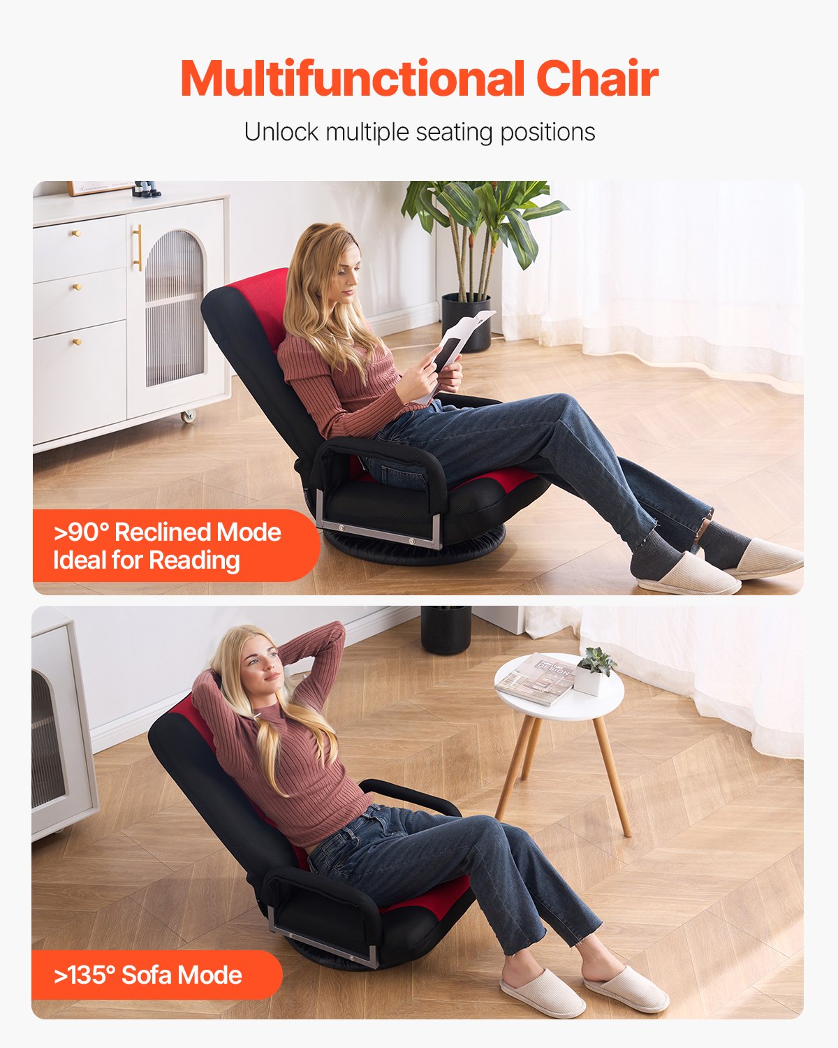 VEVOR Swivel Floor Gaming Chair with Armrests, 360-Degree Rotating