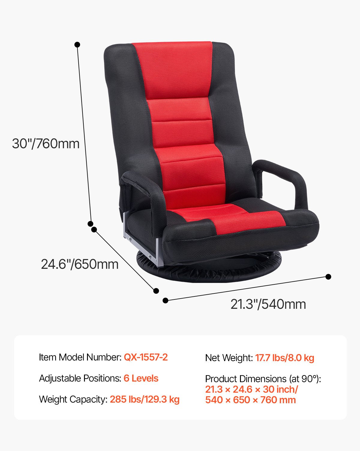 VEVOR Swivel Floor Gaming Chair with Armrests, 360-Degree Rotating