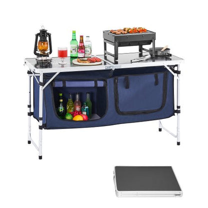 VEVOR Camping Kitchen Table, Folding Outdoor Cooking Table, 3