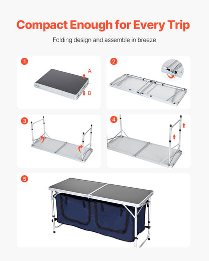 VEVOR Camping Kitchen Table, Folding Outdoor Cooking Table, 3