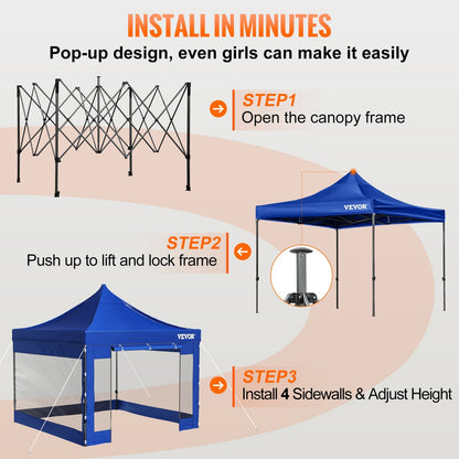 VEVOR 304.8 x 304.8 cm Pop Up Canopy Tent, Outdoor Patio Gazebo Tent