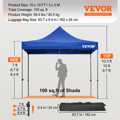 VEVOR 304.8 x 304.8 cm Pop Up Canopy Tent, Outdoor Patio Gazebo Tent