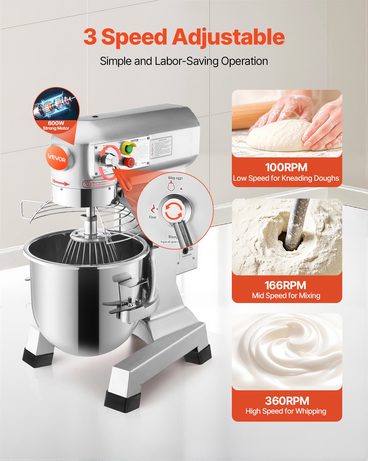 VEVOR Electric Food Mixer 30L Food Stand Mixer 1100W Electric Dough