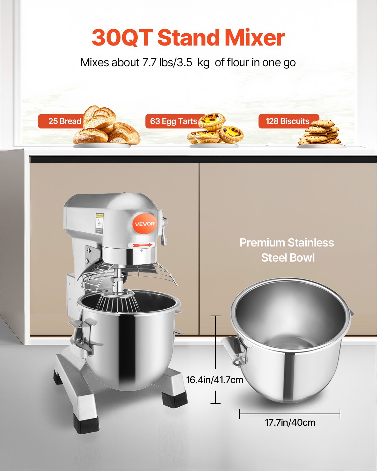 VEVOR Electric Food Mixer 30L Food Stand Mixer 1100W Electric Dough