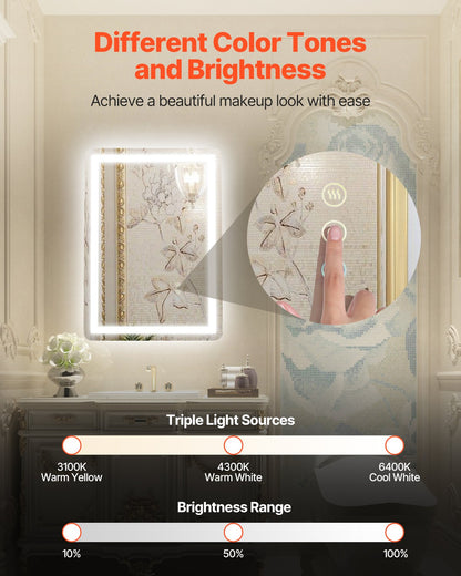 VEVOR LED Bathroom Mirror, 50 x 70 cm LED Bathroom Vanity Mirror with