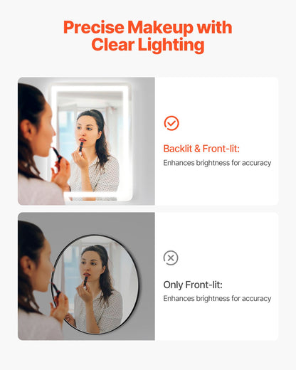 VEVOR LED Bathroom Mirror, 50 x 70 cm LED Bathroom Vanity Mirror with