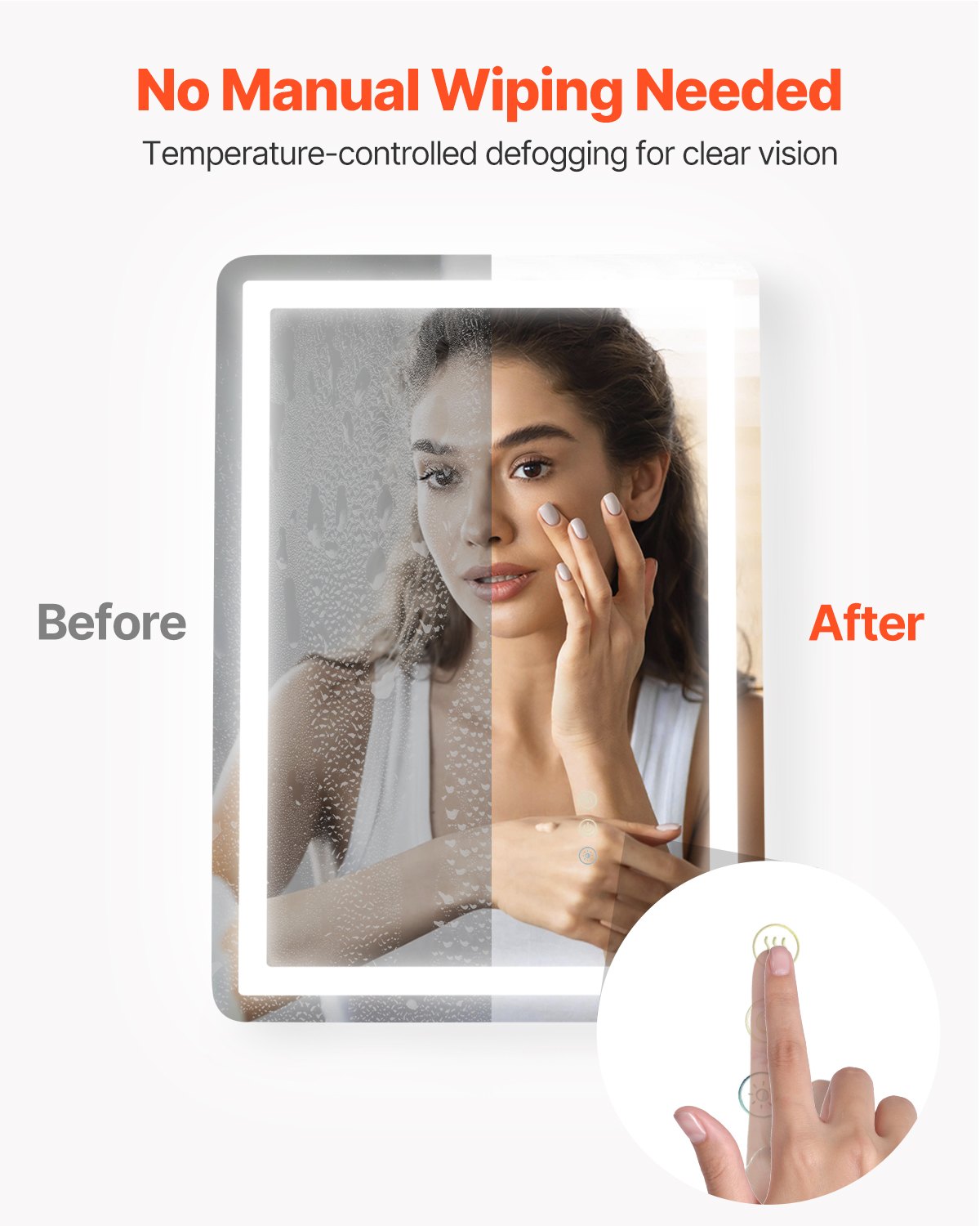 VEVOR LED Bathroom Mirror, 50 x 70 cm LED Bathroom Vanity Mirror with