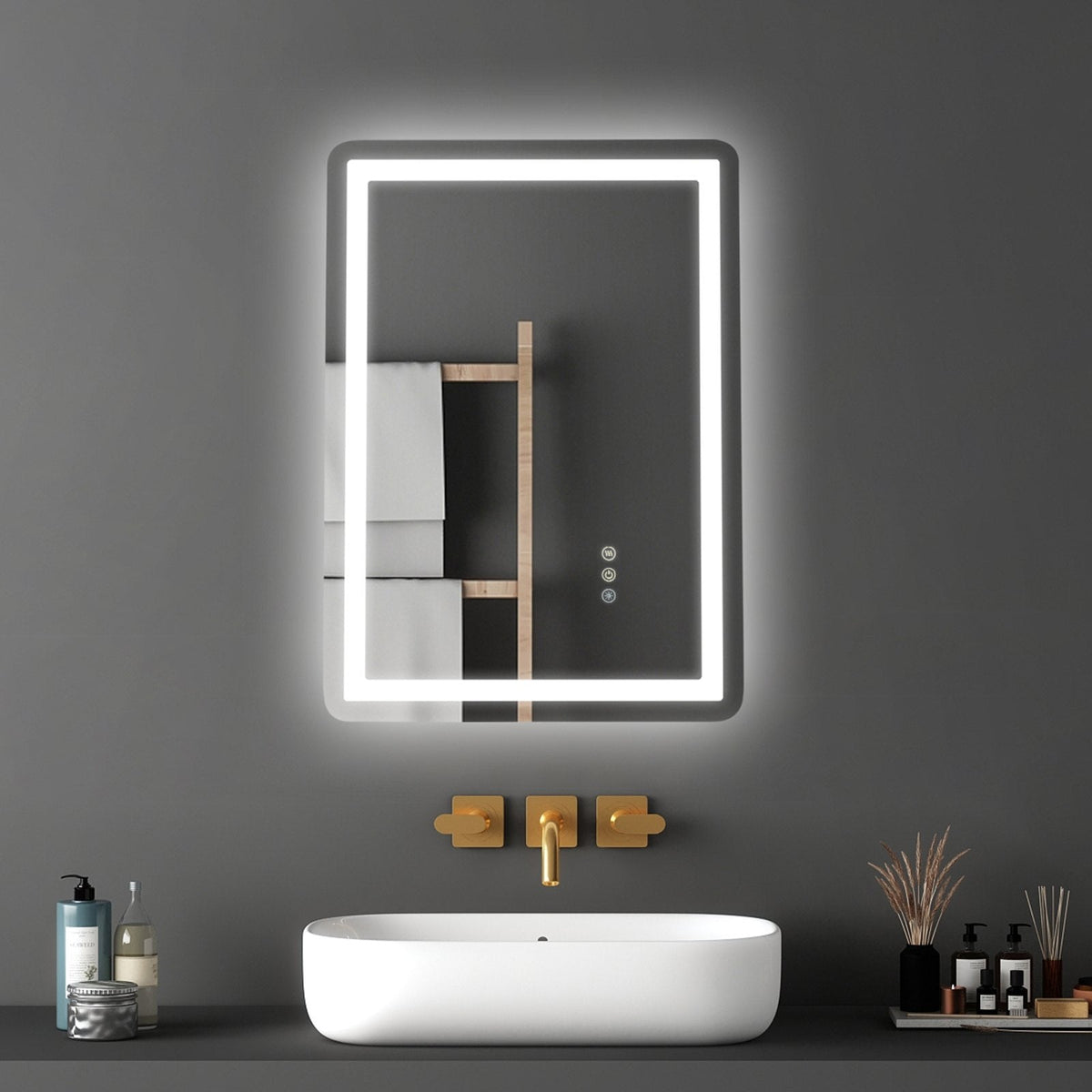 VEVOR LED Bathroom Mirror, 50 x 70 cm LED Bathroom Vanity Mirror with