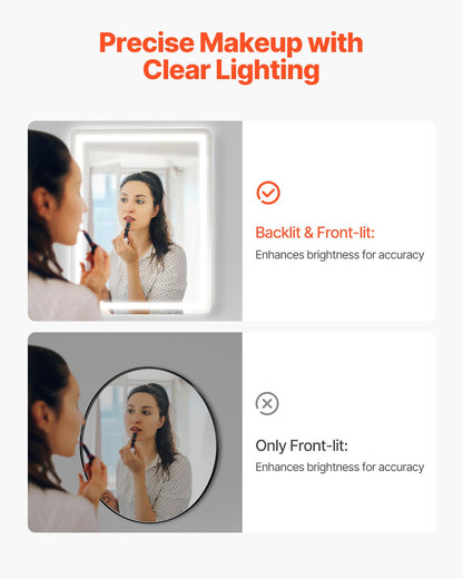 VEVOR LED Bathroom Mirror, 60 x 80 cm LED Bathroom Vanity Mirror with