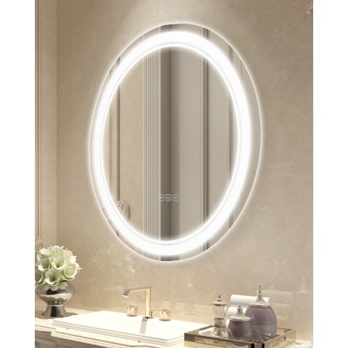 VEVOR LED Bathroom Mirror, 60 cm LED Bathroom Round Vanity Mirror with